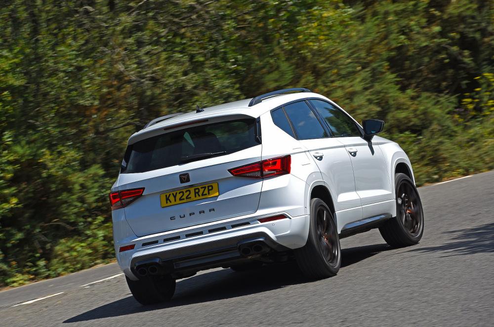 White Cupra Ateca rear cornering