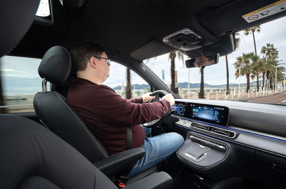 Darren Moss test driving Mercedes EQV