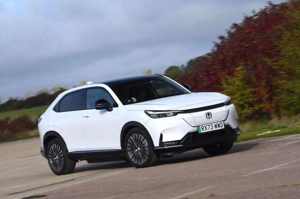 White Honda e:Ny1 front cornering