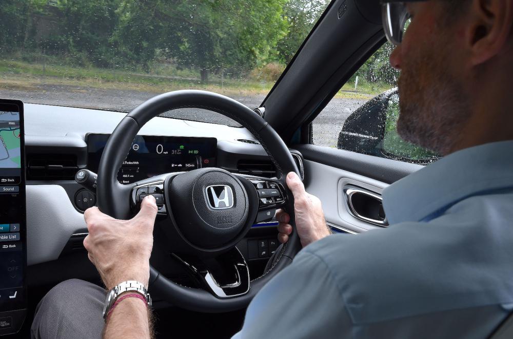 Honda e:Ny1 interior steering wheel detail
