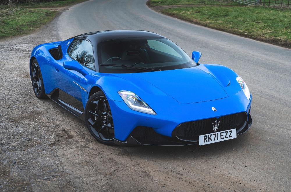 Blue Maserati MC20 front right static