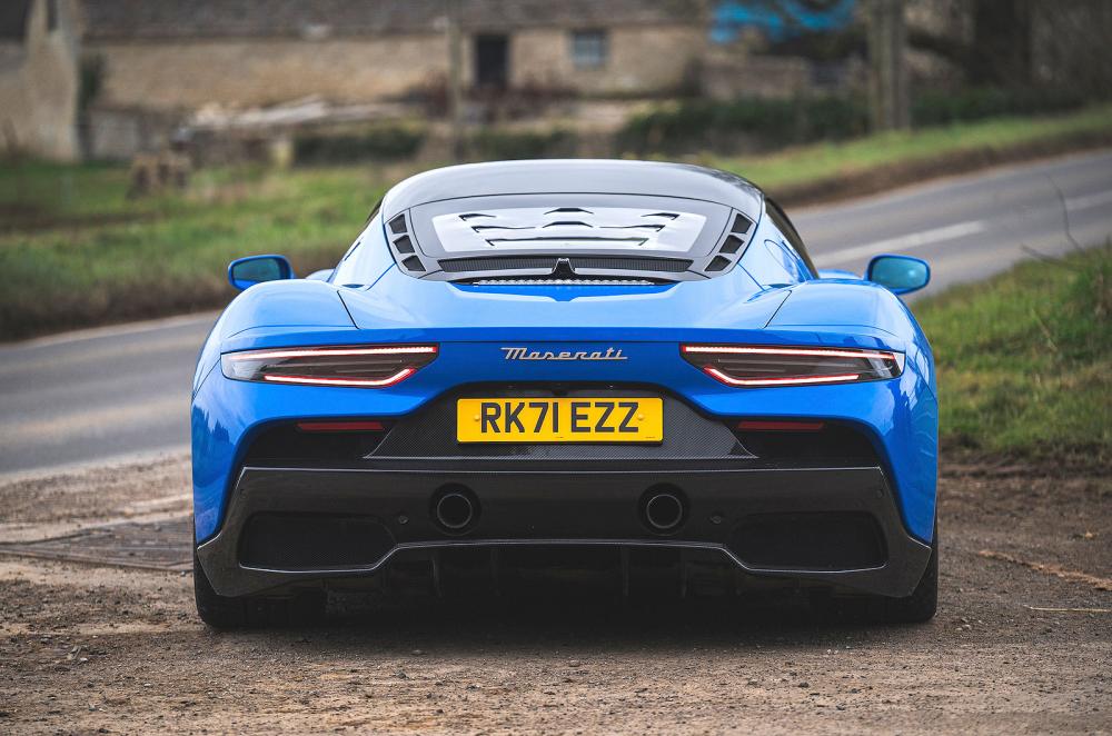 Blue Maserati MC20 rear static