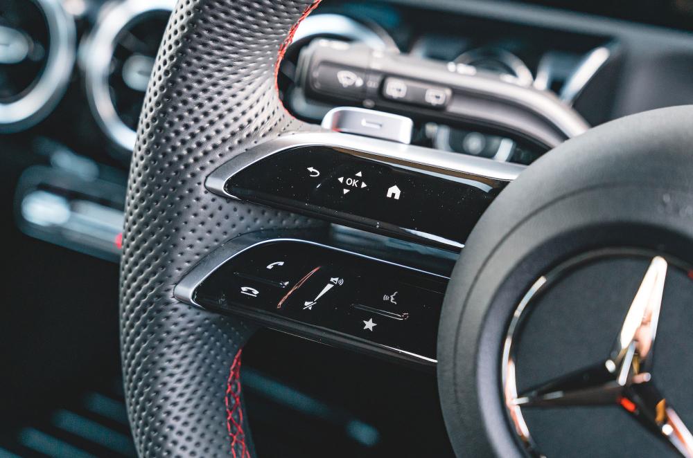 Mercedes A-Class interior steering wheel detail