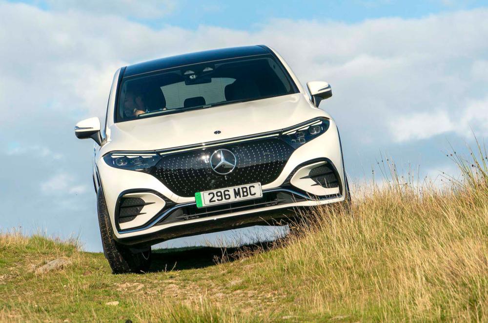 Mercedes EQS SUV front driving off road