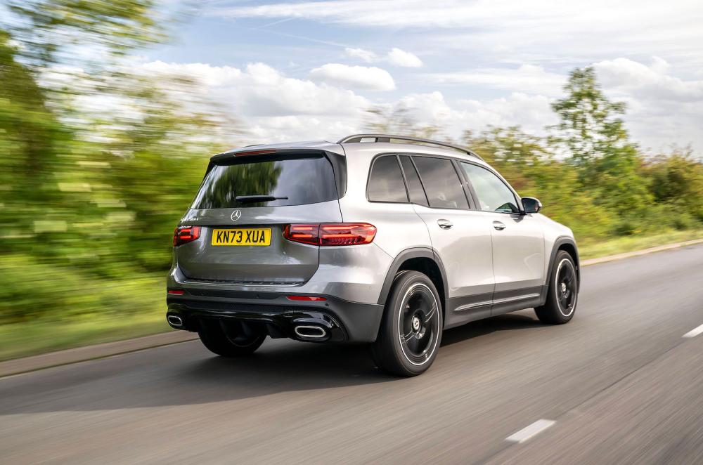 Grey Mercedes GLB rear right driving