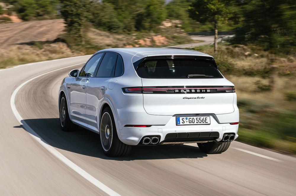 White Porsche Cayenne rear cornering