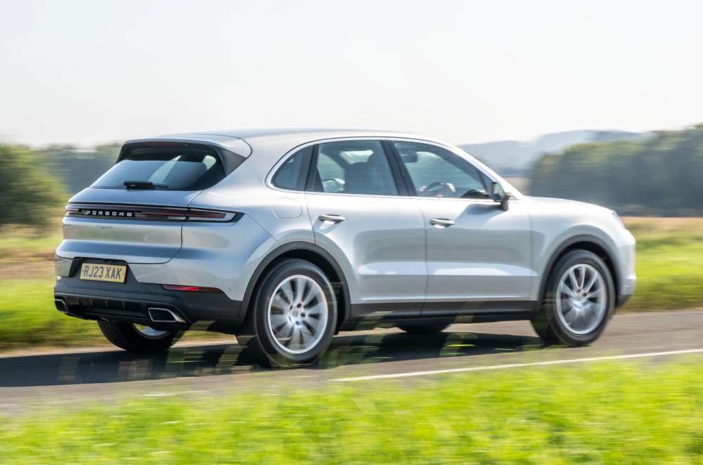 Silver Porsche Cayenne right driving