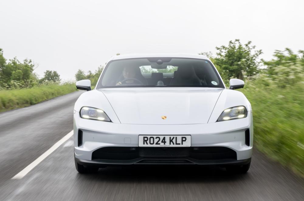 Porsche Taycan nose driving silver