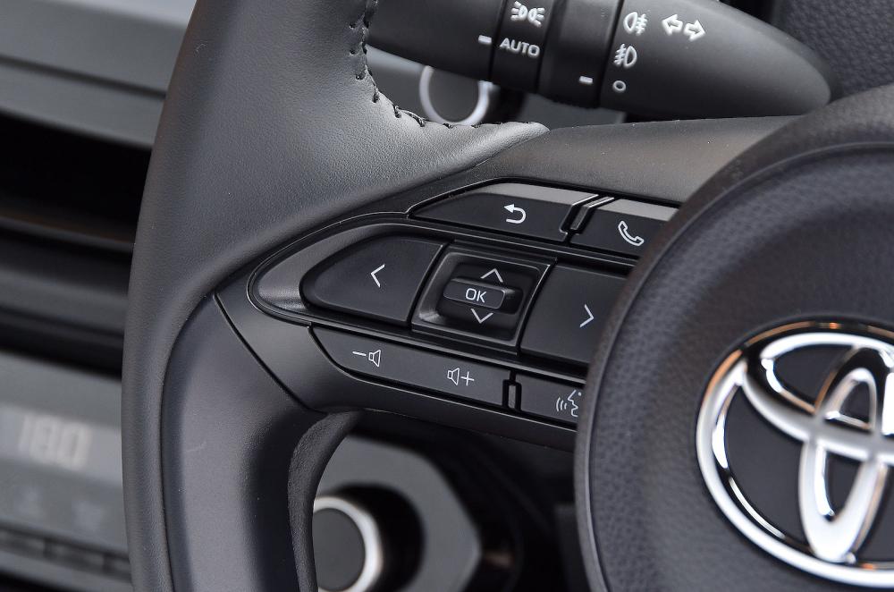 Toyota Aygo X interior steering wheel detail