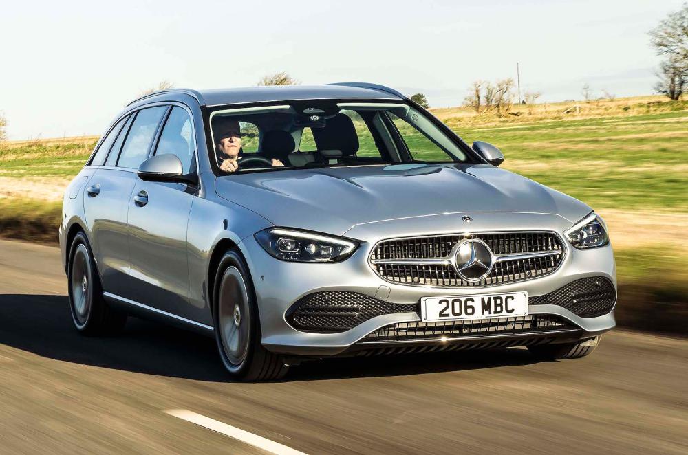 Used Mercedes C-Class Estate 2021-present front driving silver