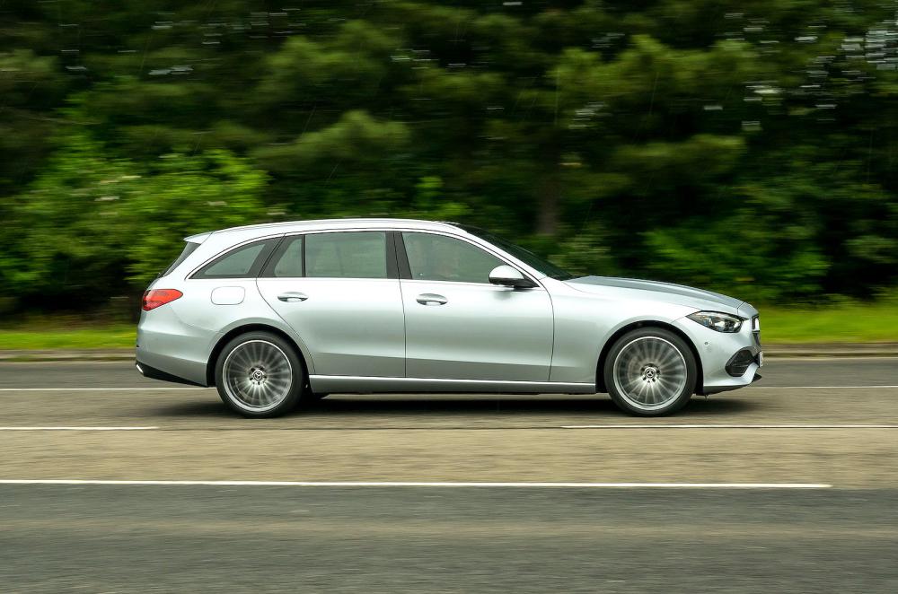 Used Mercedes C-Class Estate 2021-present side driving silver