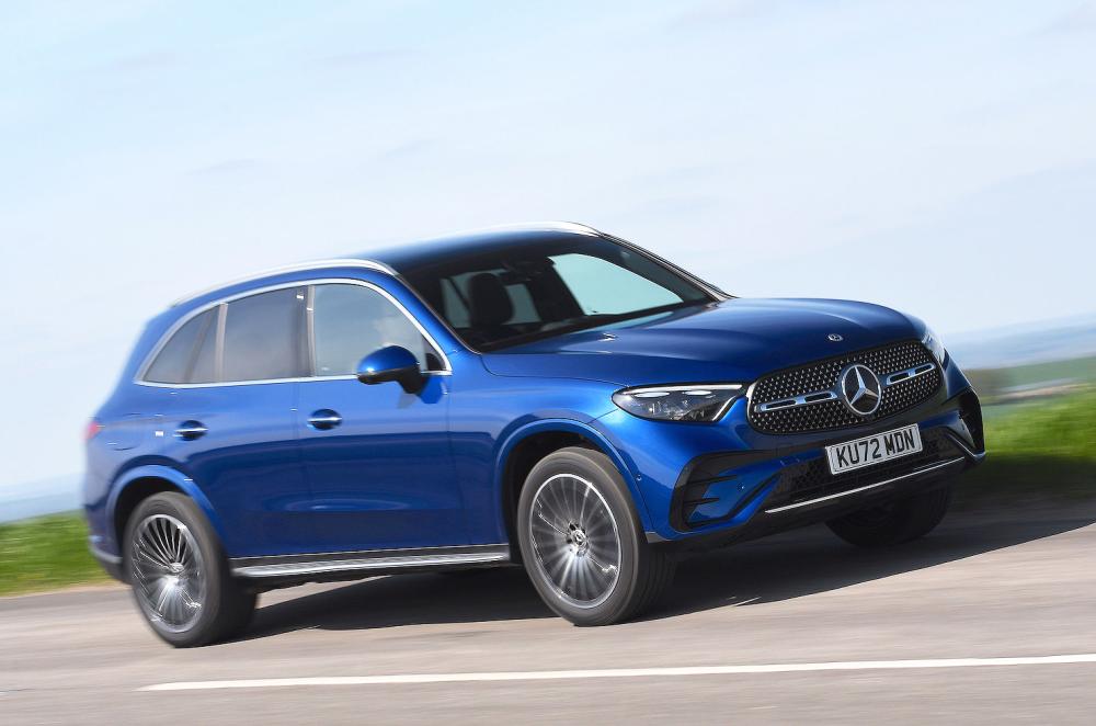 Used Mercedes GLC 2023-present side driving blue