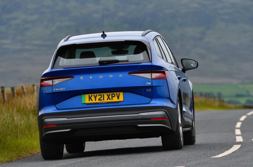 Used Skoda Enyaq 2021-present rear driving blue