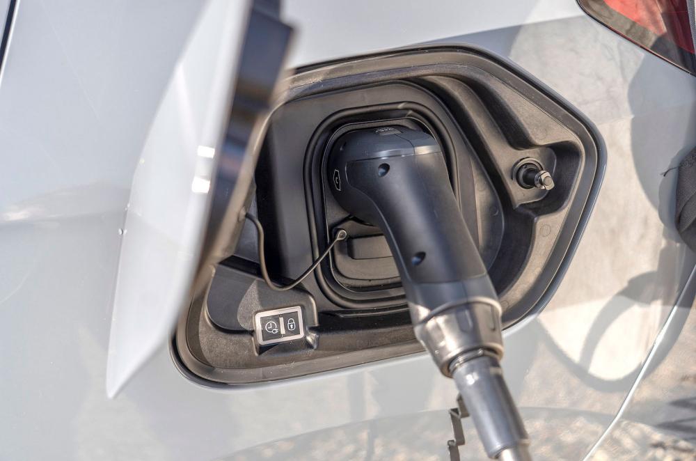 Grey Vauxhall Corsa Electric charging socket detail