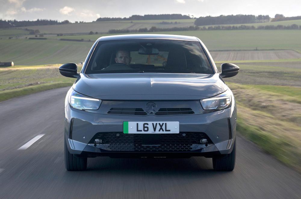 Grey Vauxhall Corsa Electric front driving