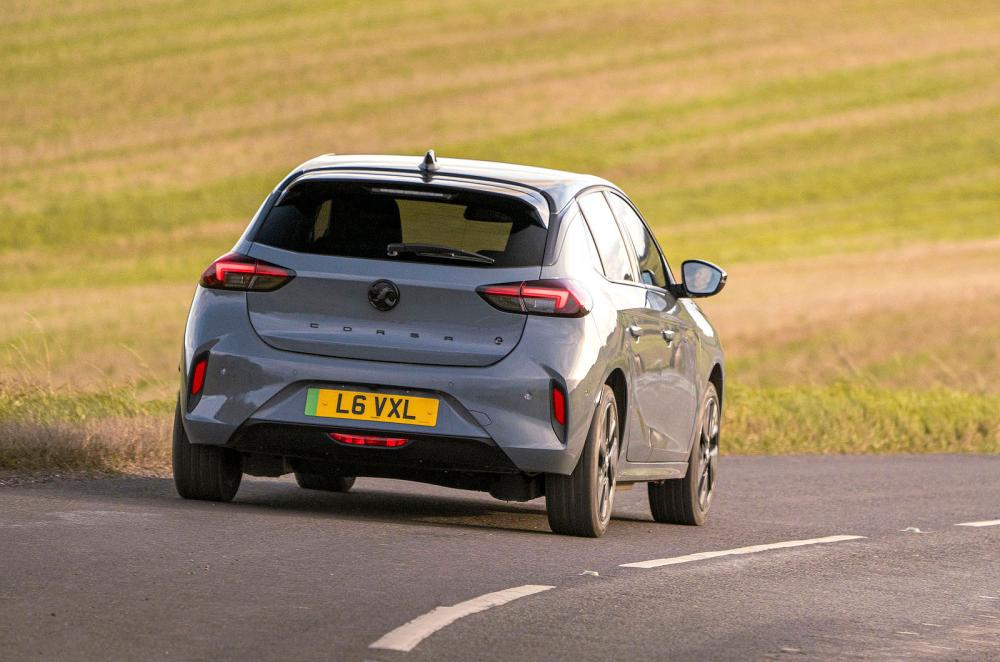 Grey Vauxhall Corsa Electric rear cornering