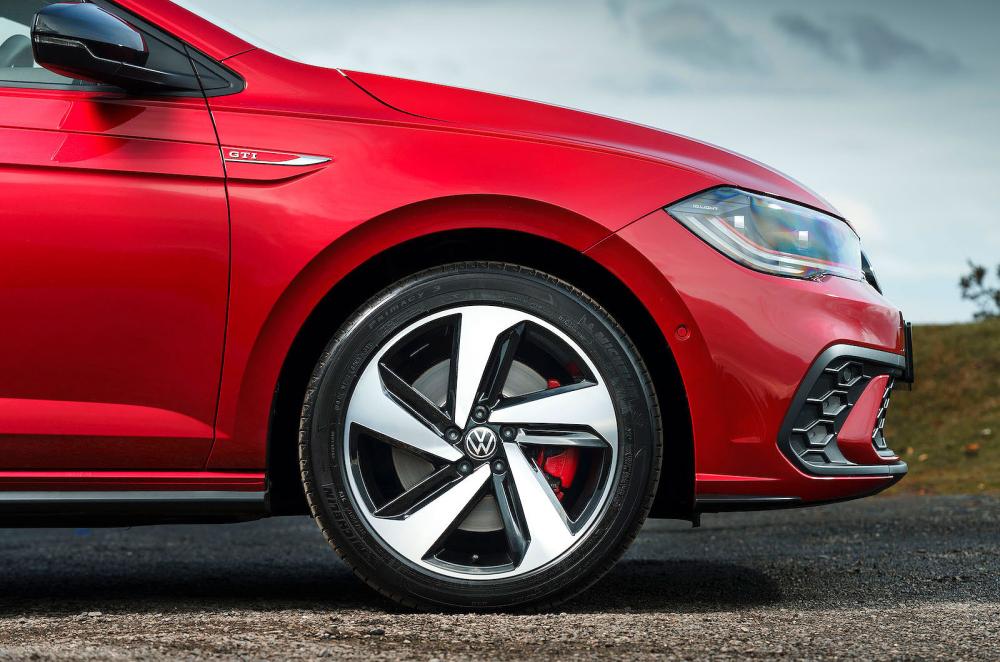 Red VW Polo GTI alloy wheel detail