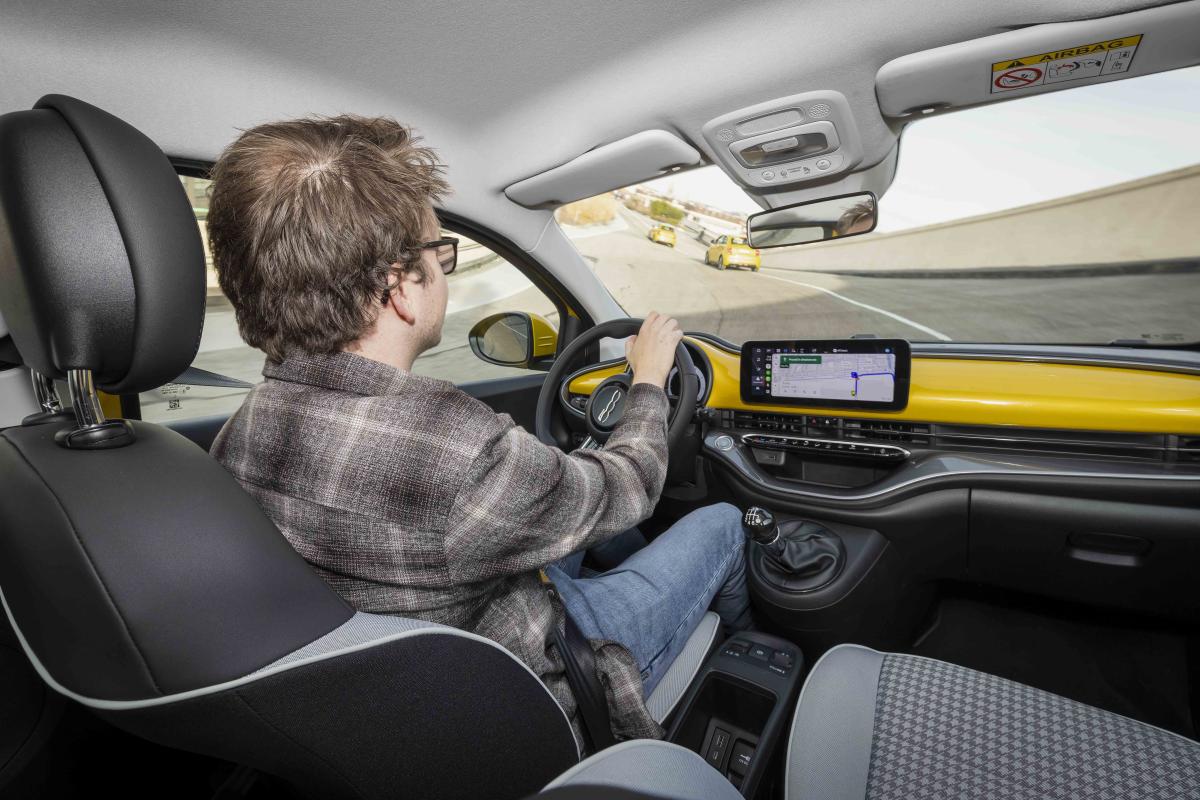 Fiat 500 Hybrid Oliver Young interior driving