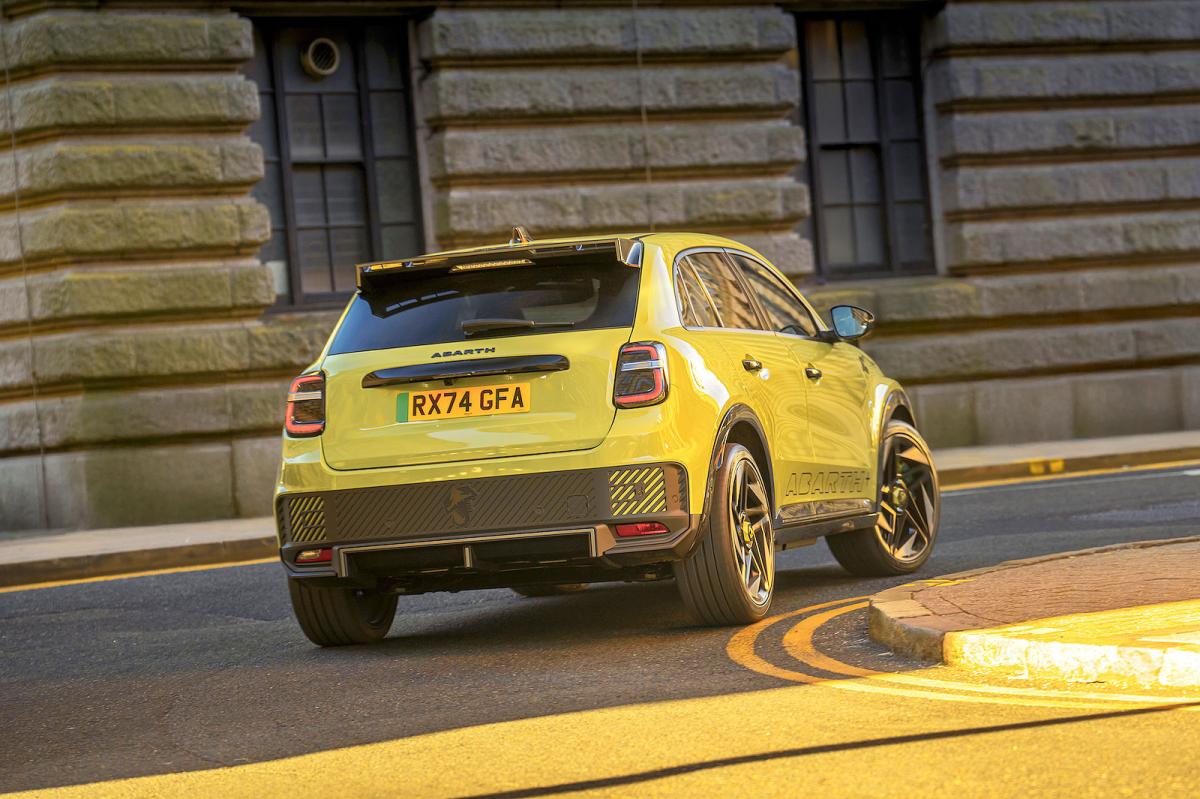 Abarth 600e rear cornering