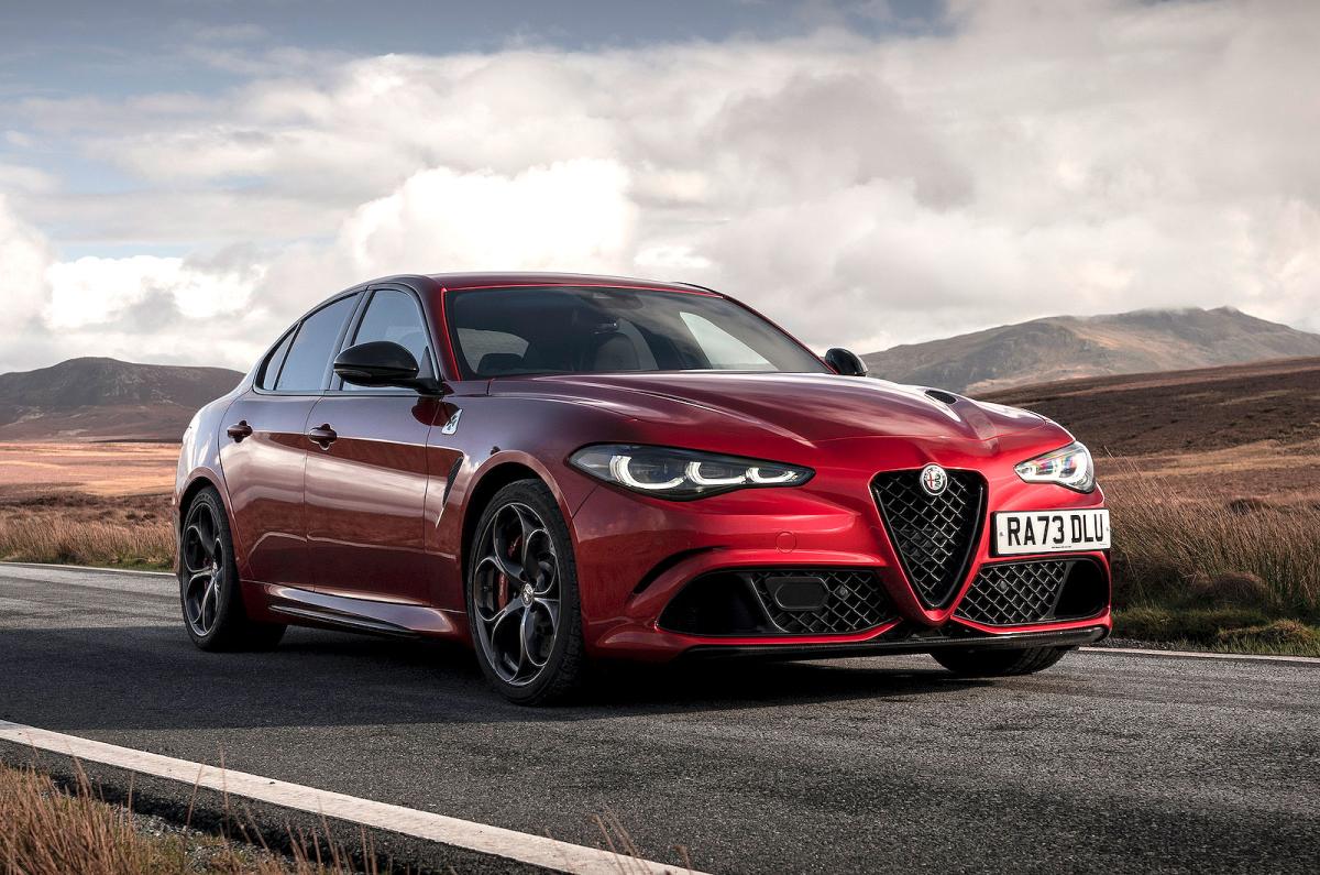 Red Alfa Romeo Giulia Quadrifoglio front right static
