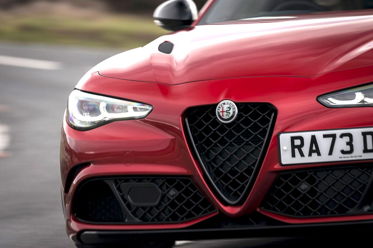 Red Alfa Romeo Giulia Quadrifoglio grille detail