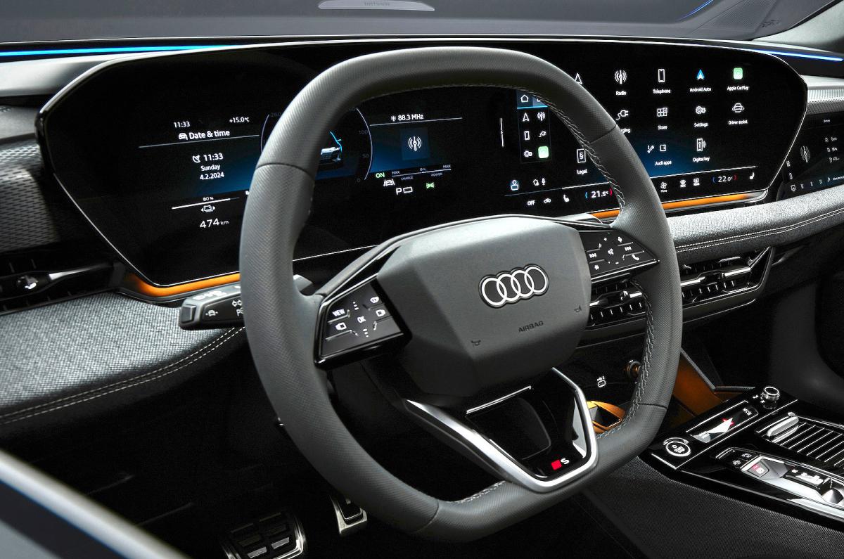Audi A6 Sportback e-tron steering wheel and screens
