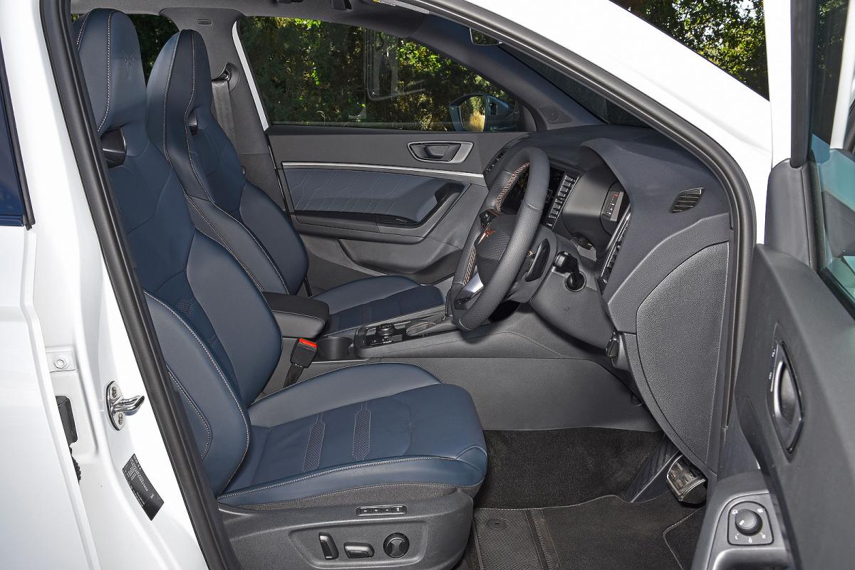 White Cupra Ateca interior front seats