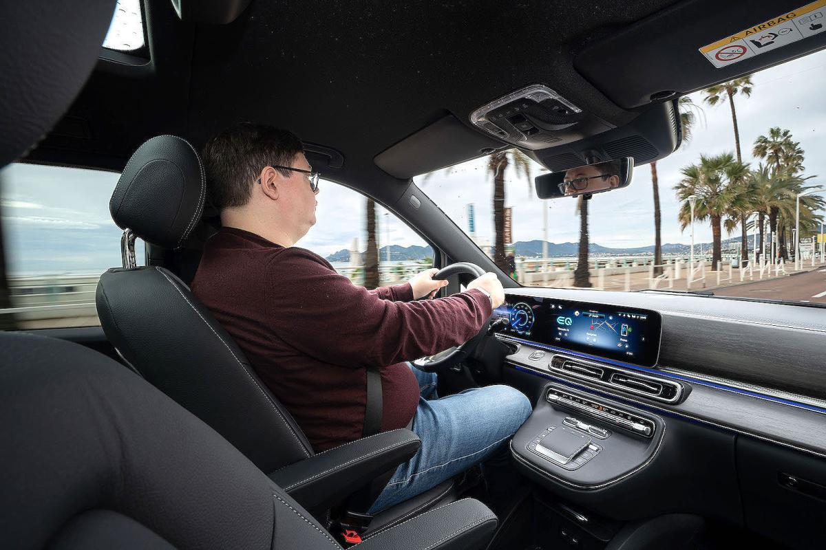 Darren Moss test driving Mercedes EQV