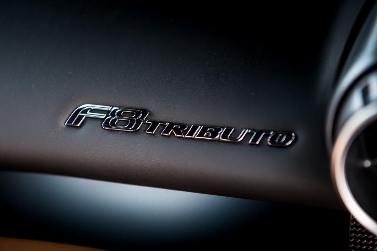 Ferrari F8 Tributo 2021 interior badge detail