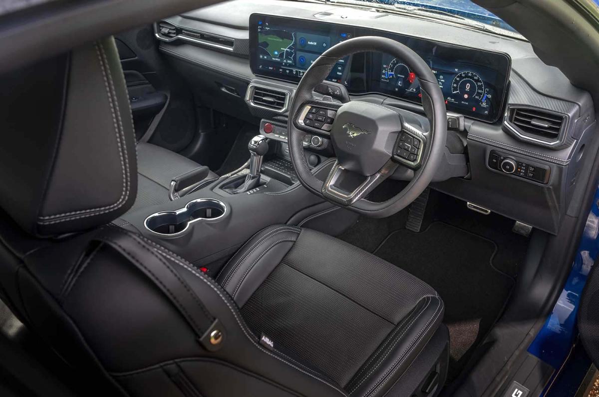 Ford Mustang GT steering wheel and screens