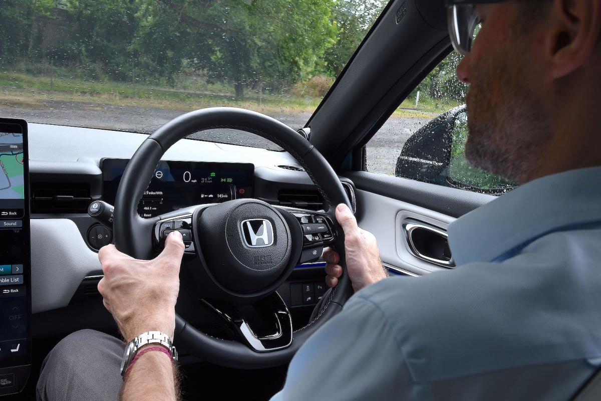 Honda e:Ny1 interior steering wheel detail