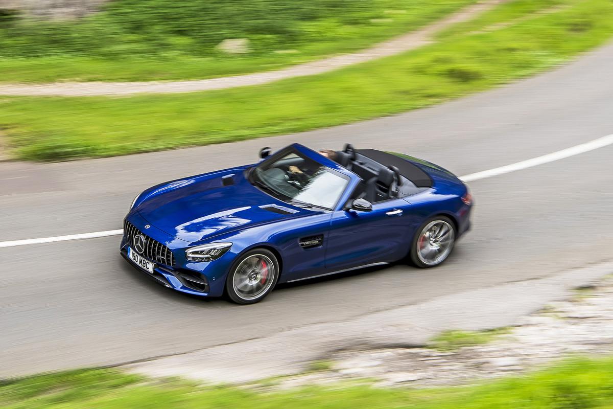 Mercedes-AMG GT Roadster 2019 roof-down high shot