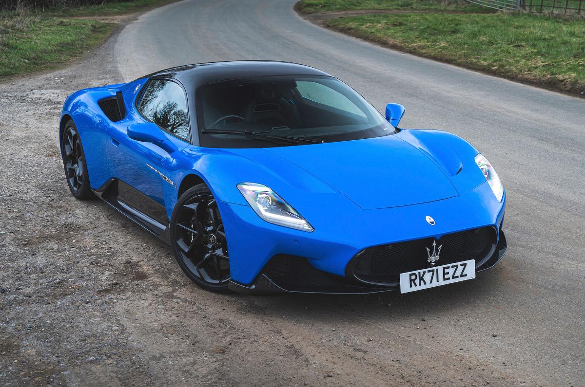 Blue Maserati MC20 front right static
