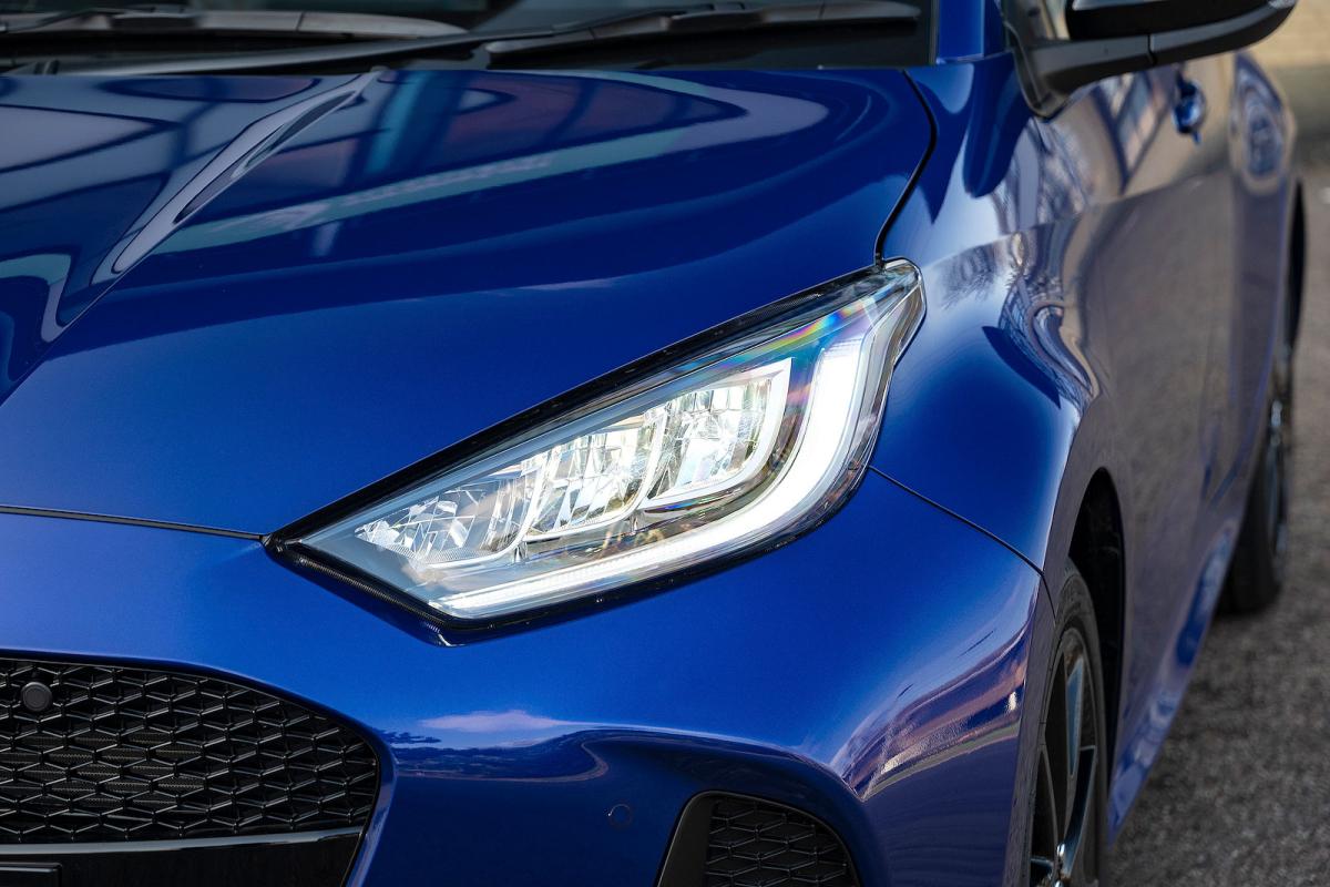 Blue Mazda 2 Hybrid headlights detail