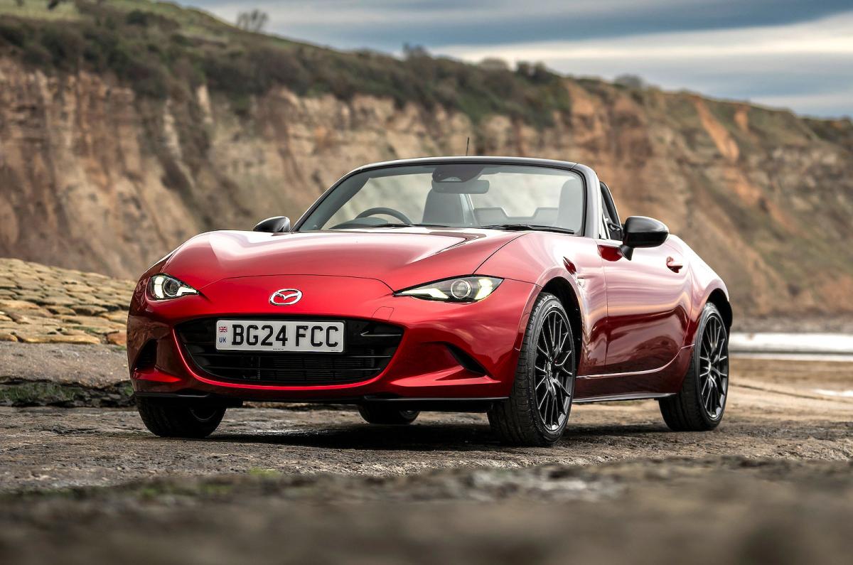 Red Mazda MX-5 Roadster front left static