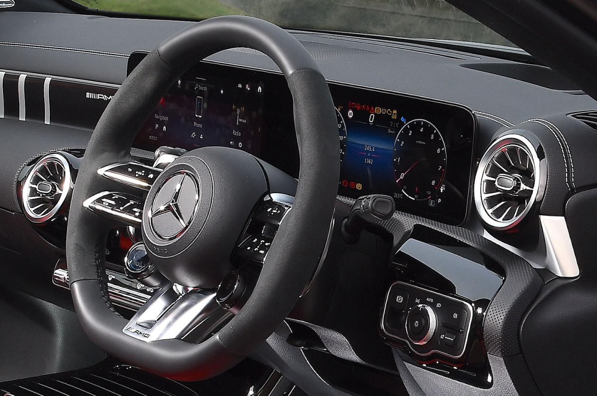 Mercedes-AMG A45 S steering wheel and screens