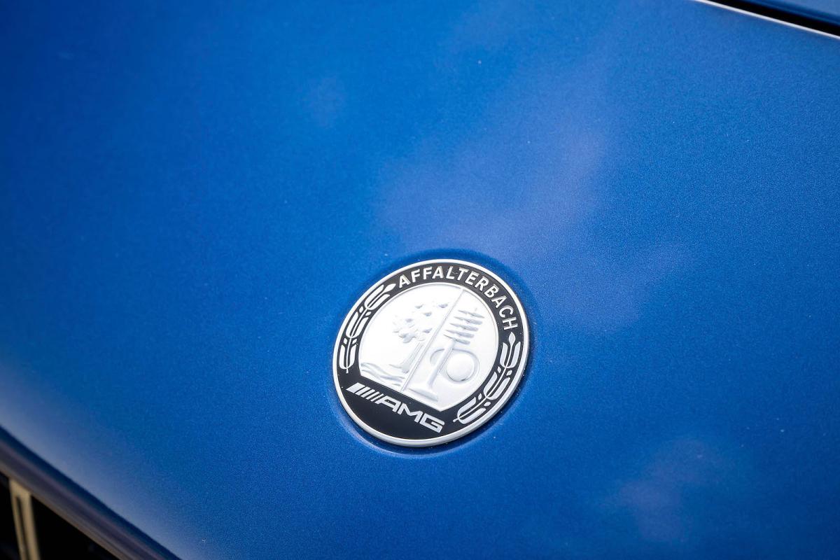 Blue Mercedes-AMG CLA 35 AMG badge detail