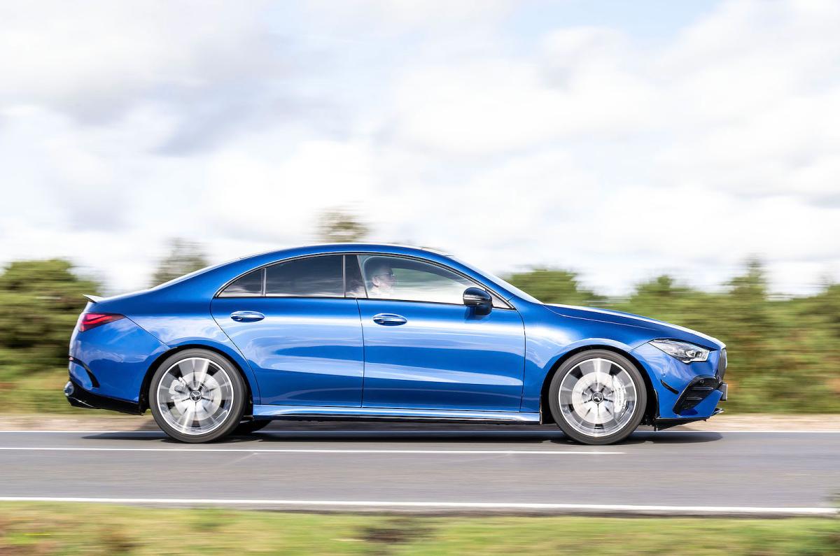 Blue Mercedes-AMG CLA 35 right driving