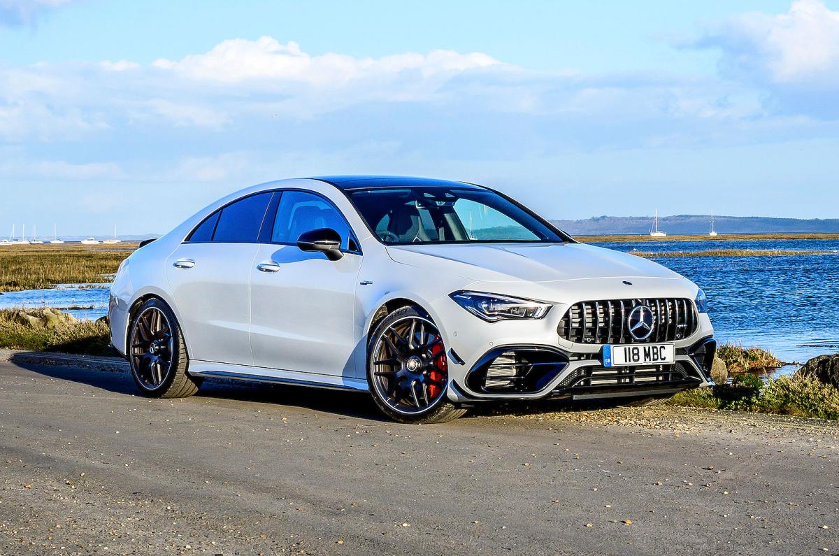 White Mercedes-AMG CLA 45 S front right static
