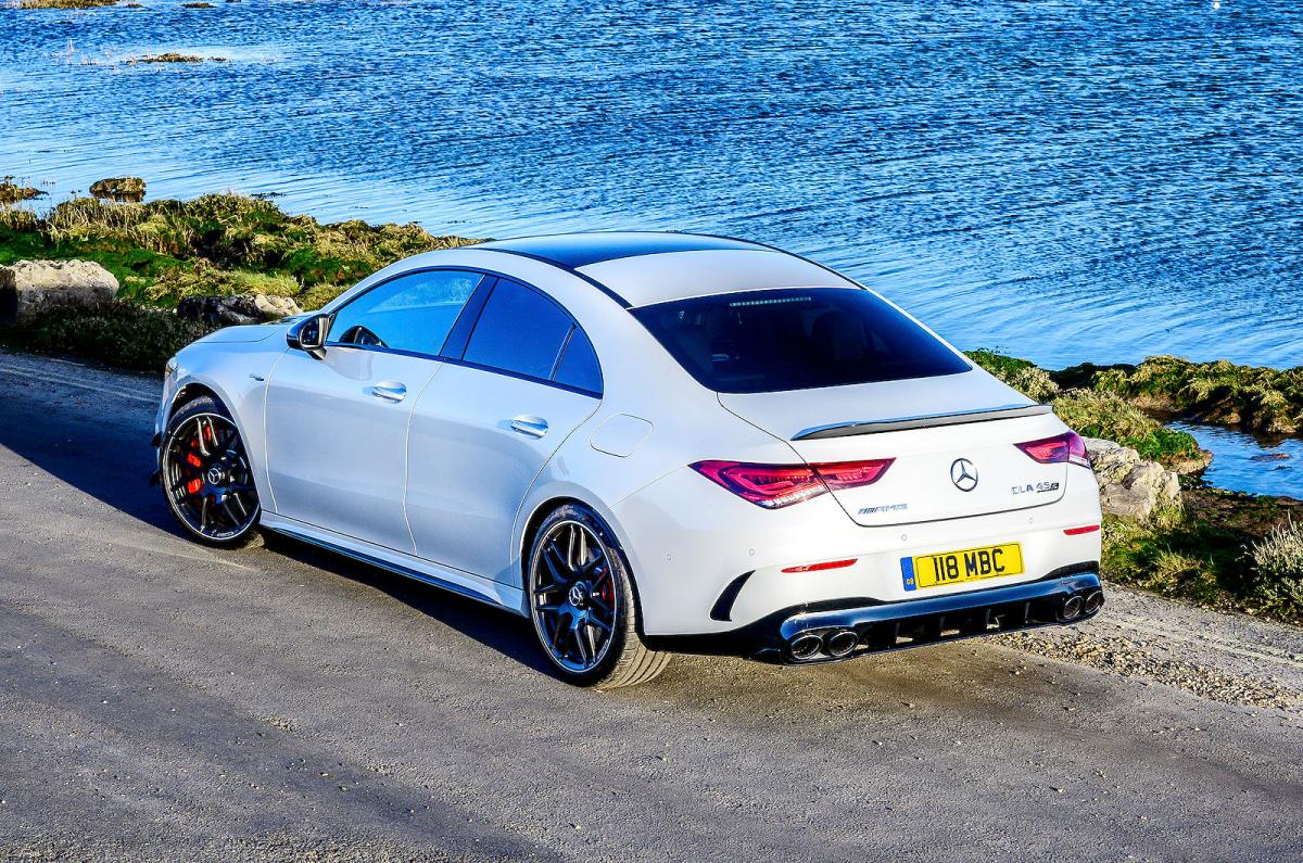 White Mercedes-AMG CLA 45 S rear left static