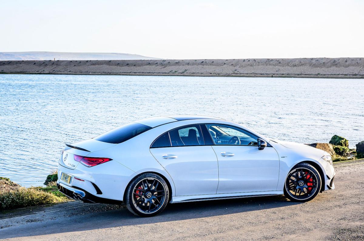 White Mercedes-AMG CLA 45 S right static