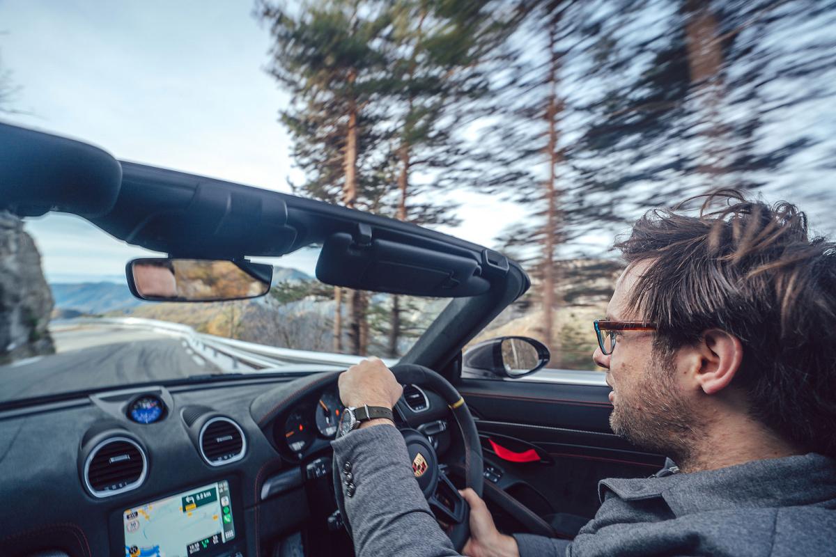 Neil Winn test driving Porsche 718 Spyder RS