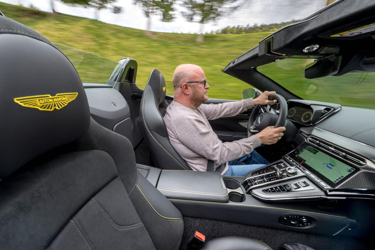 Stuart Milne test driving Aston Martin Vantage Roadster