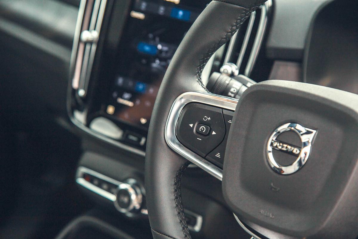 Volvo EX40 interior steering wheel detail