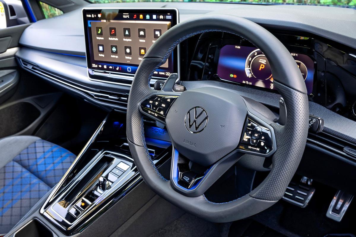VW Golf R steering wheel and screens