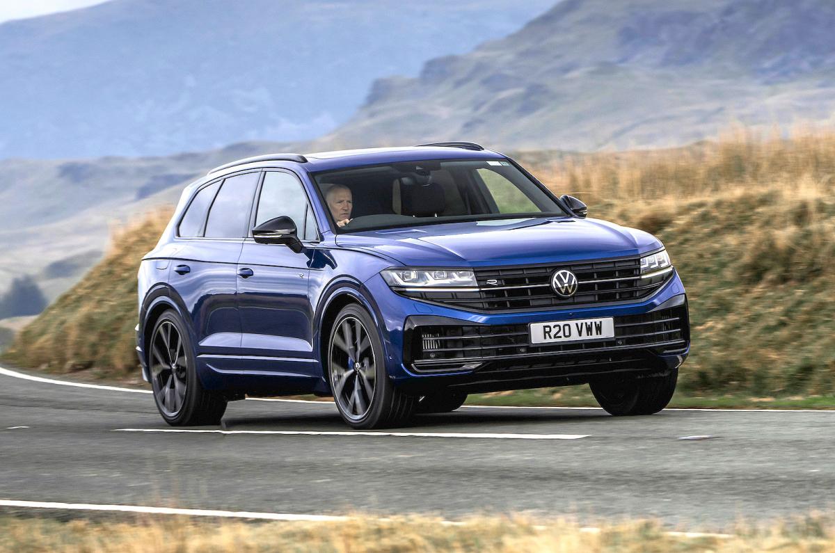 Blue VW Touareg R front cornering