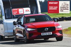 2023 Volvo V60 towing a caravan