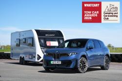 BMW iX3 front static with caravan