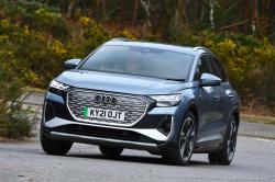 Grey Audi Q4 e-tron front cornering