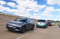 Electric cars driving during summer range test